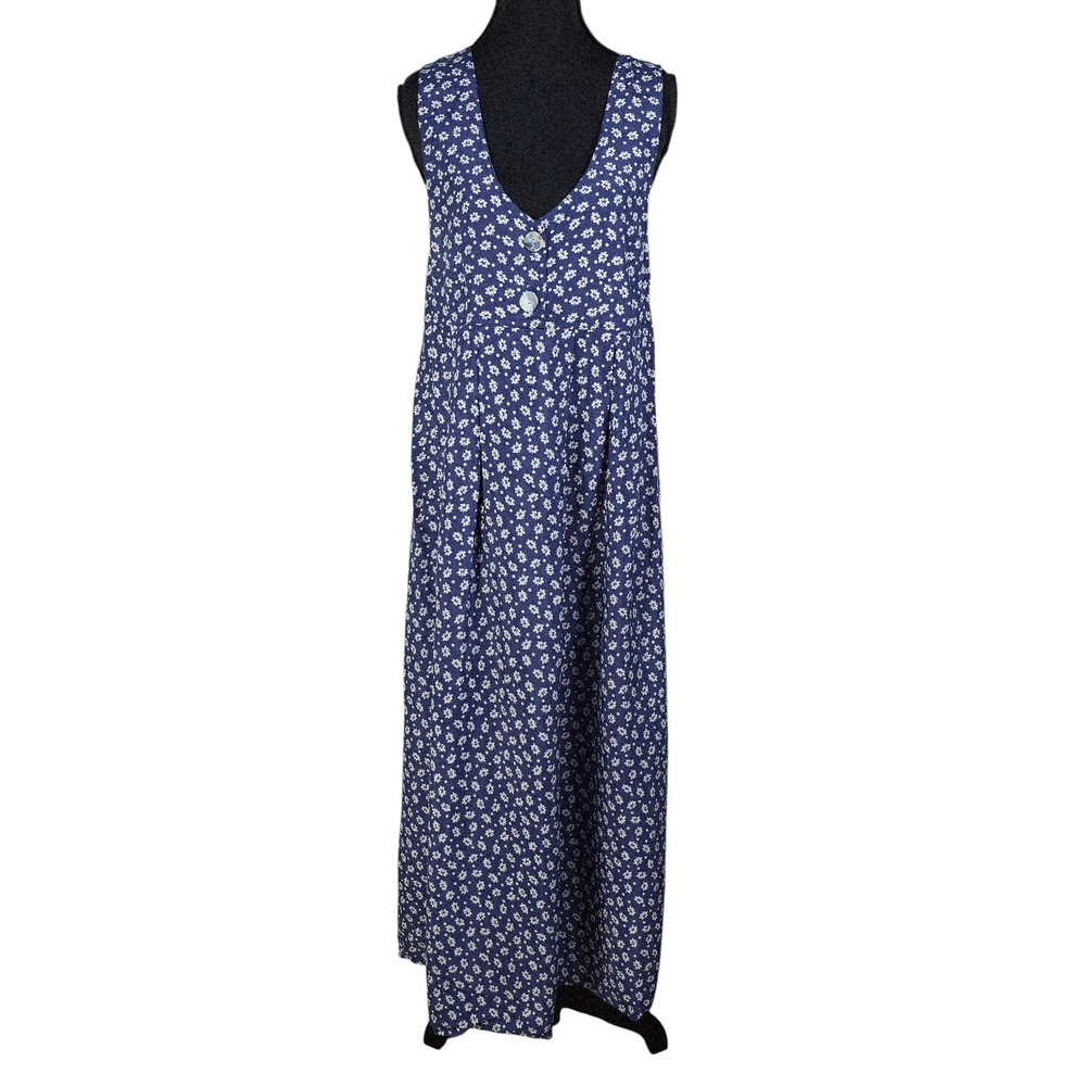 Jonathan Martin Vintage 90s Blue Floral Rayon Maxi Jumper Dress Womens Size 7